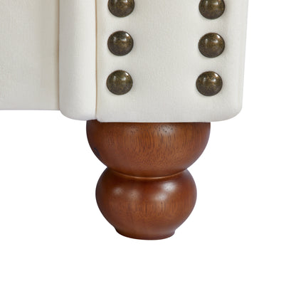 Canapé 3 places Chesterfield blanc capitonné 74,5 boutons avec têtes de clous et coussins pour le salon