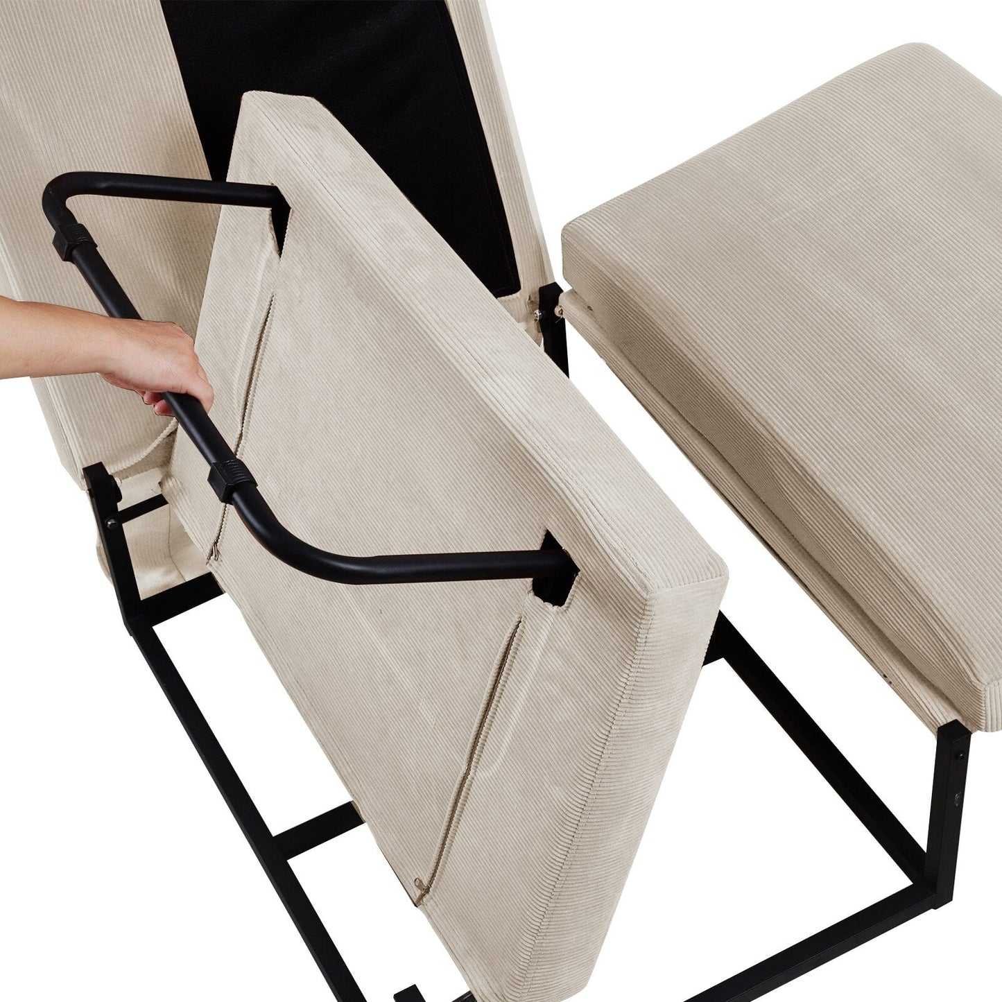 Canapé-lit simple convertible en velours côtelé blanc avec dossier inclinable