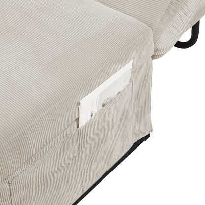 Canapé-lit simple convertible en velours côtelé blanc avec dossier inclinable