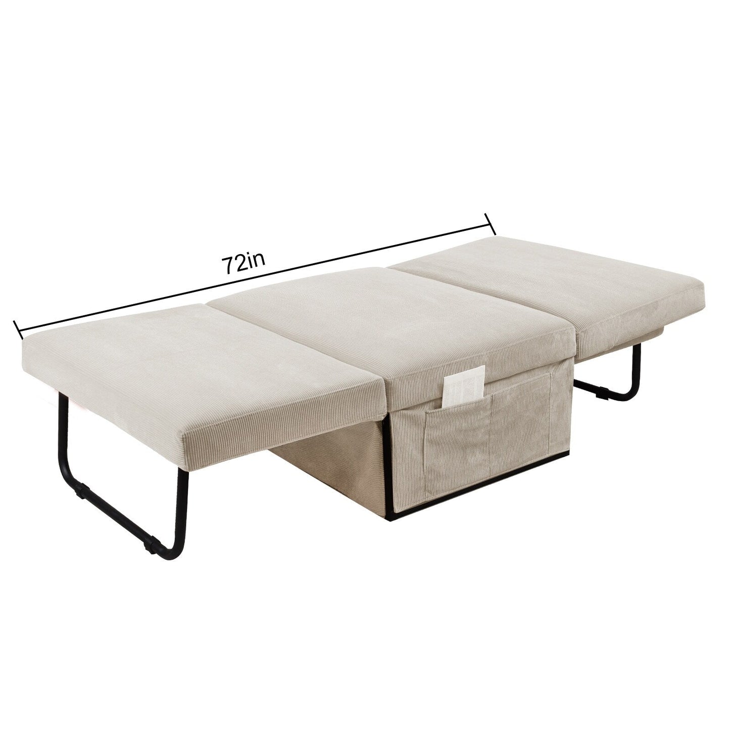 Canapé-lit simple convertible en velours côtelé blanc avec dossier inclinable