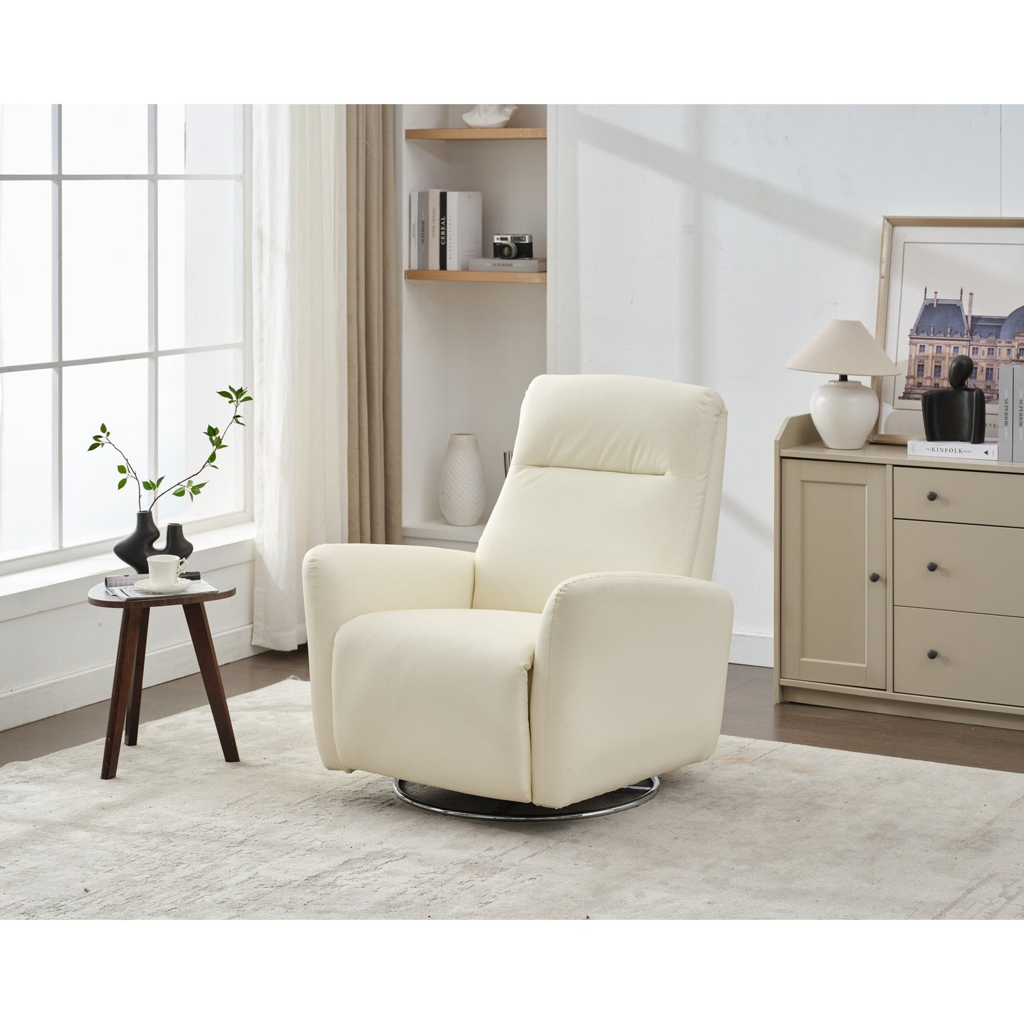 Fauteuil inclinable électrique pivotant à 270° en similicuir blanc avec dossier ergonomique, ports USB et Type-C