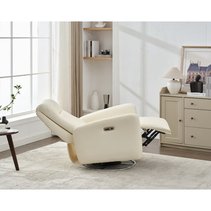 Fauteuil inclinable électrique pivotant à 270° en similicuir blanc avec dossier ergonomique, ports USB et Type-C