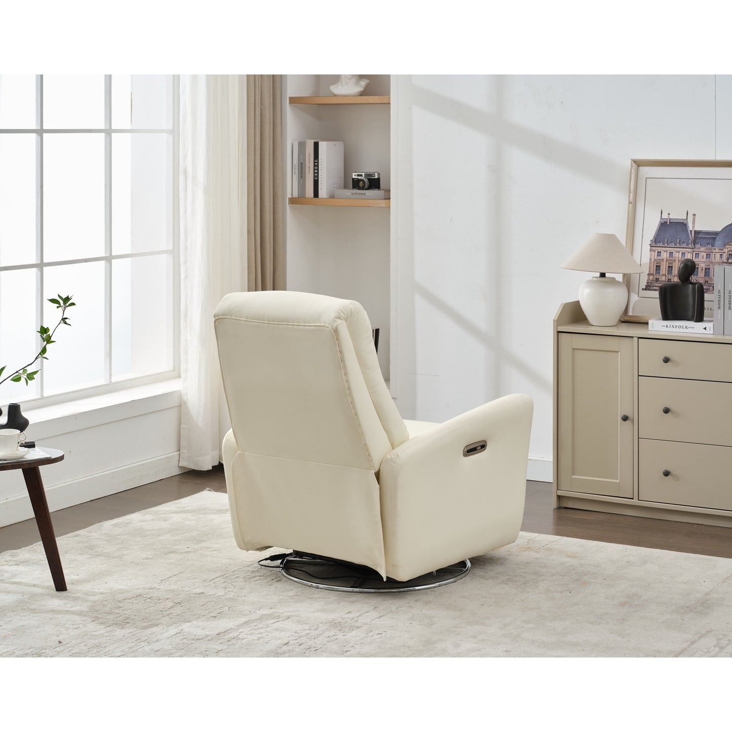 Fauteuil inclinable électrique pivotant à 270° en similicuir blanc avec dossier ergonomique, ports USB et Type-C