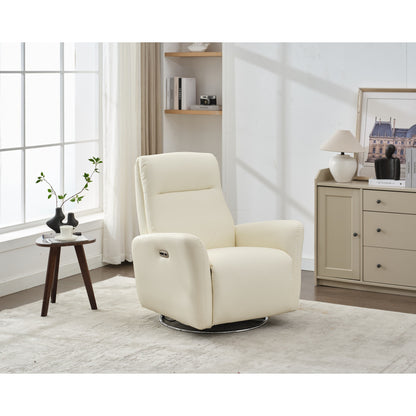 Fauteuil inclinable électrique pivotant à 270° en similicuir blanc avec dossier ergonomique, ports USB et Type-C