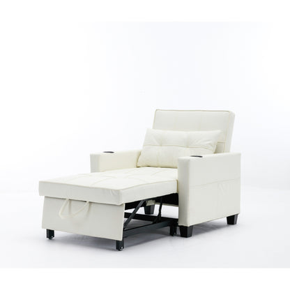 Canapé-lit convertible en similicuir blanc avec ports USB