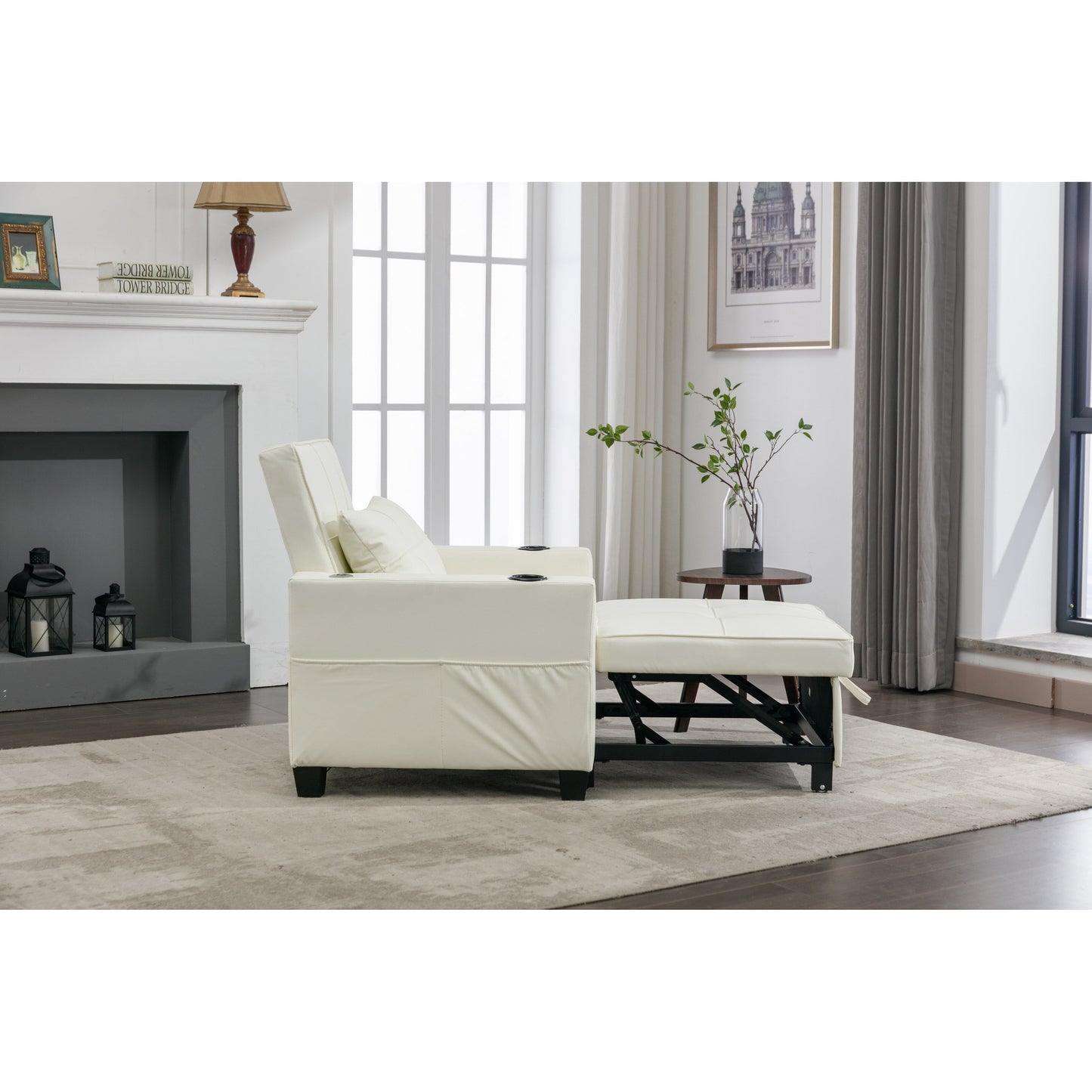 Canapé-lit convertible en similicuir blanc avec ports USB