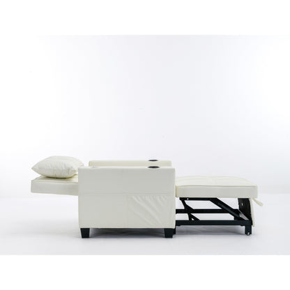 Canapé-lit convertible en similicuir blanc avec ports USB