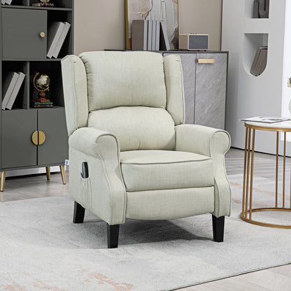 Fauteuil inclinable à oreilles en lin blanc avec massage par vibration, chauffage et repose-pieds