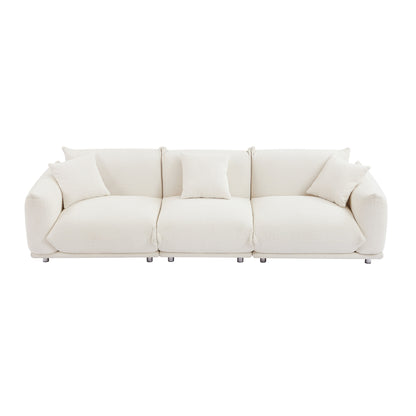 Canapé 3 places surdimensionné blanc moderne 111 avec pieds en métal et structure en bois massif pour le salon