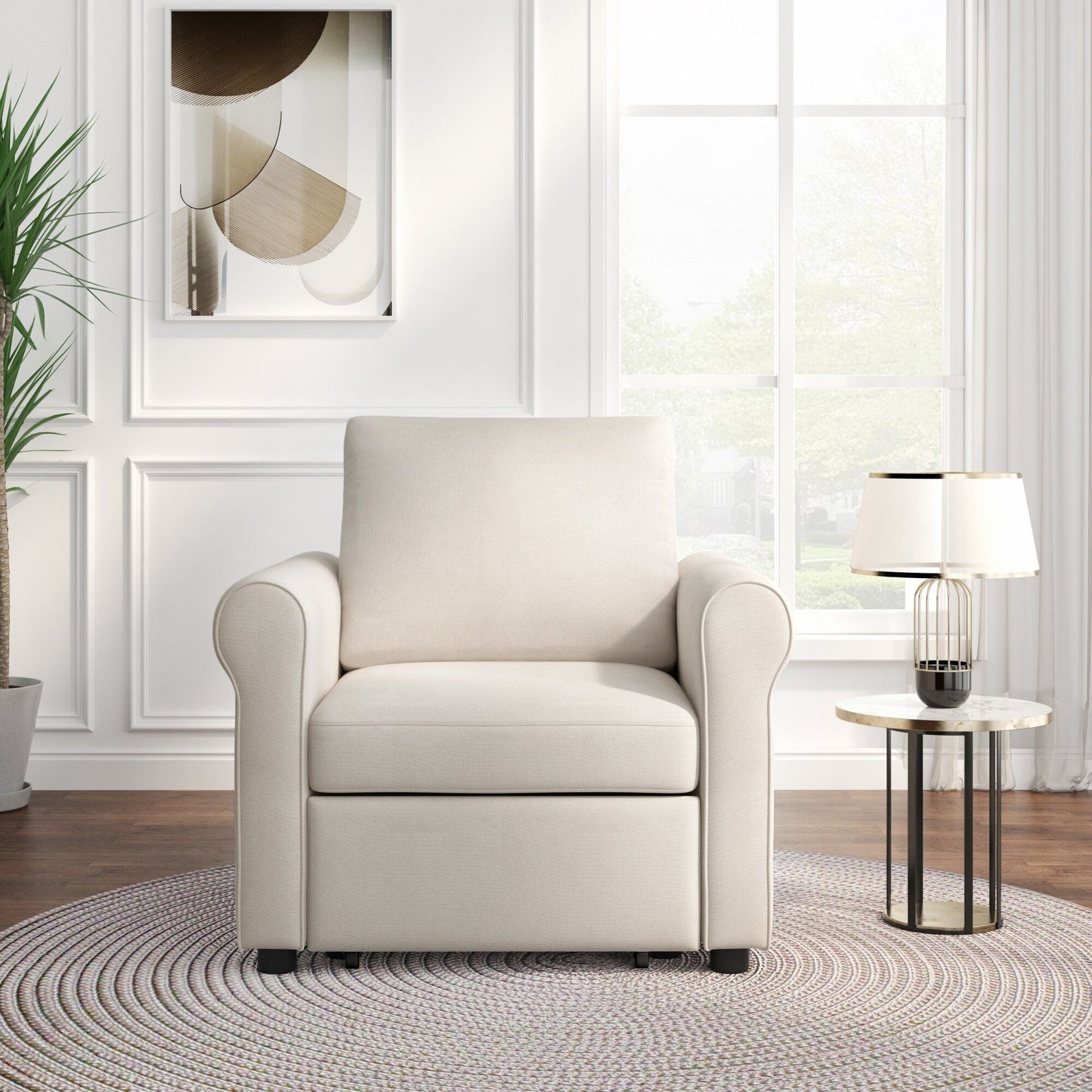 Canapé-lit simple convertible 3 en 1 en lin blanc moderne 34 avec dossier réglable pour salon