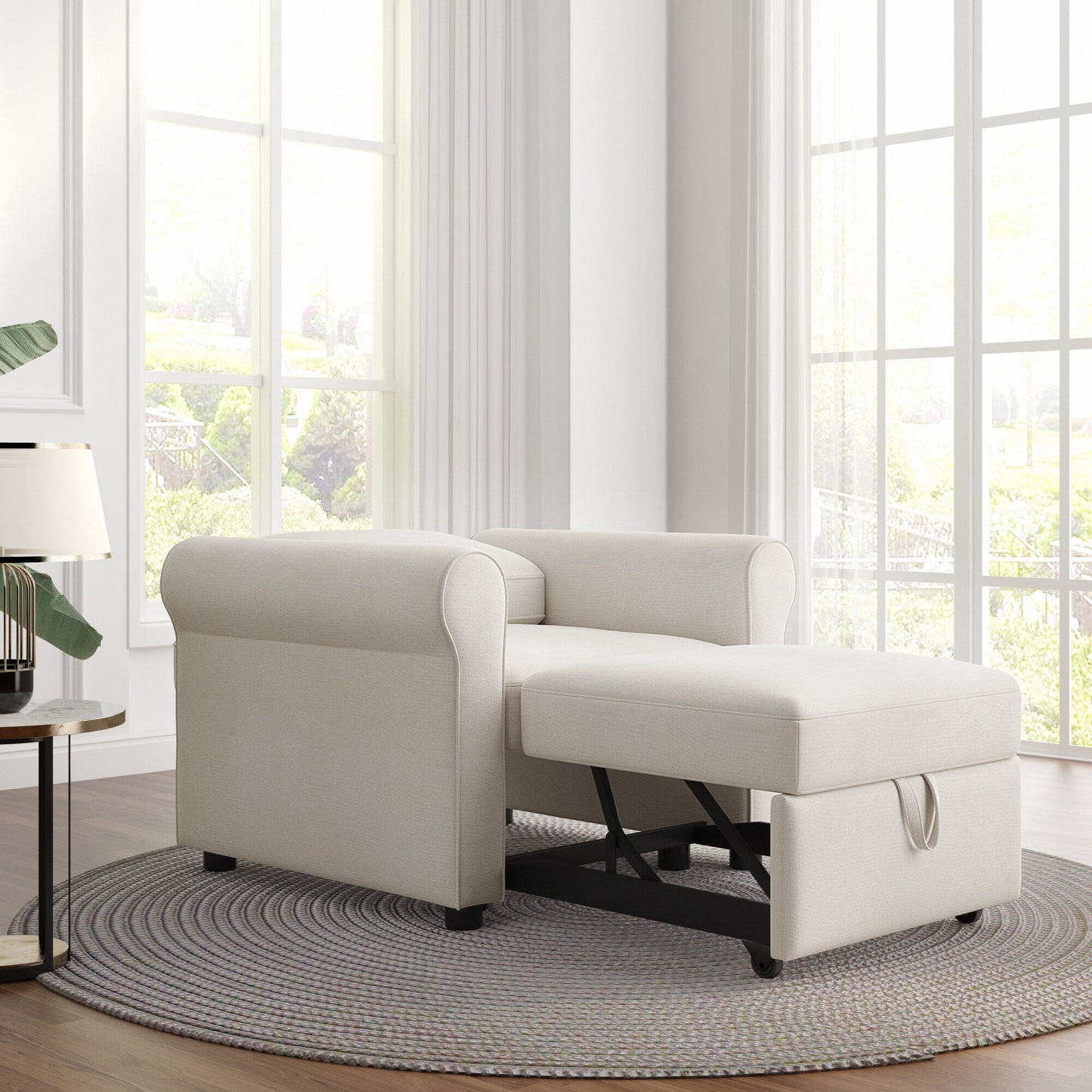 Canapé-lit simple convertible 3 en 1 en lin blanc moderne 34 avec dossier réglable pour salon