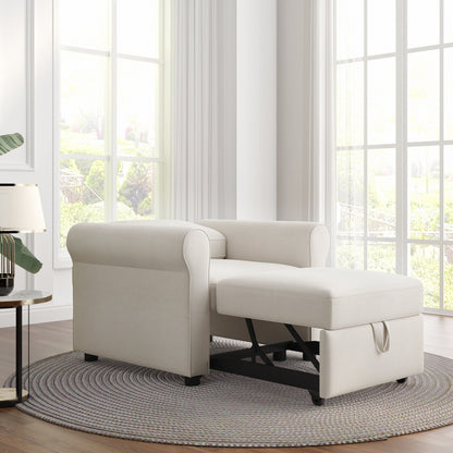 Canapé-lit simple convertible 3 en 1 en lin blanc moderne 34 avec dossier réglable pour salon