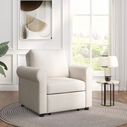 Canapé-lit simple convertible 3 en 1 en lin blanc moderne 34 avec dossier réglable pour salon