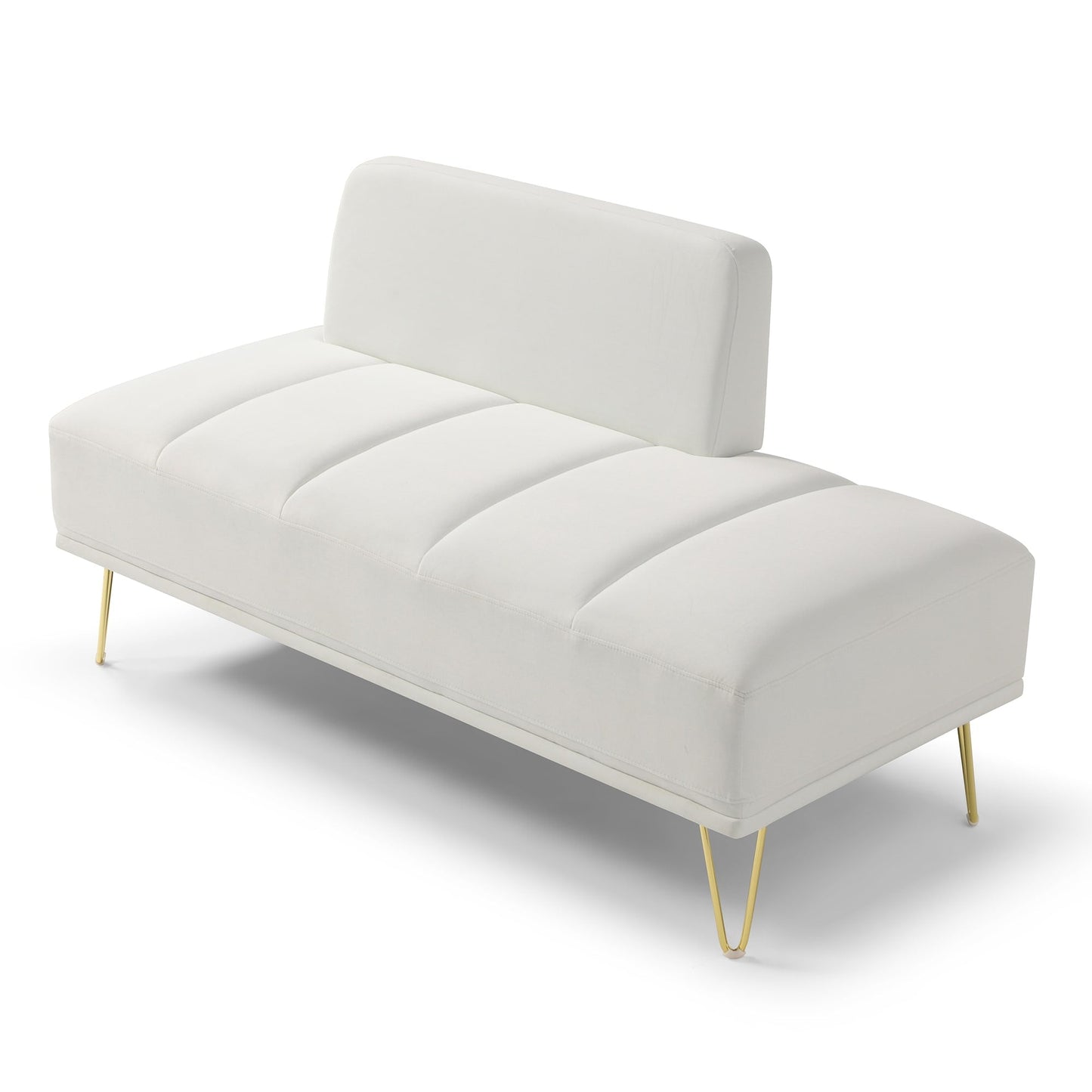 Banc de chevet rembourré blanc moderne 56,3 avec pieds en métal doré pour chambre à coucher