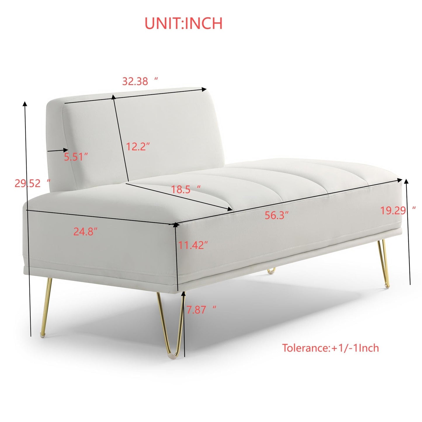 Banc de chevet rembourré blanc moderne 56,3 avec pieds en métal doré pour chambre à coucher