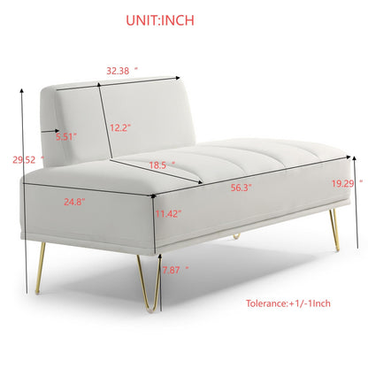 Banc de chevet rembourré blanc moderne 56,3 avec pieds en métal doré pour chambre à coucher
