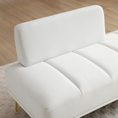 Banc de chevet rembourré blanc moderne 56,3 avec pieds en métal doré pour chambre à coucher