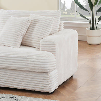 Canapé 3 places en velours côtelé blanc moderne 79,3 avec 4 coussins assortis et coussin à ressorts individuel pour le salon