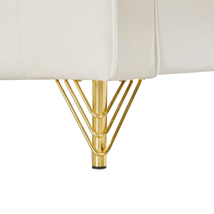 Canapé causeuse moderne blanc 85,44 po, rembourré en velours, avec pieds et coussins dorés, pour le salon