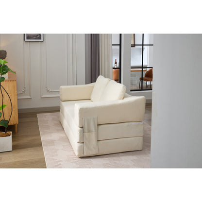 Canapé-lit convertible en chenille blanc moderne et minimaliste 70,87 pouces avec dossier amovible pour salon