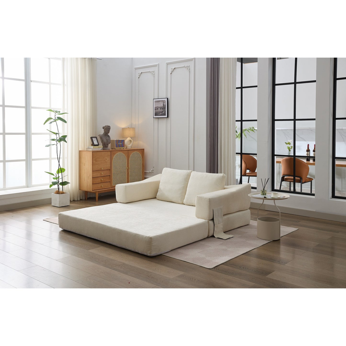 Canapé-lit convertible en chenille blanc moderne et minimaliste 70,87 pouces avec dossier amovible pour salon