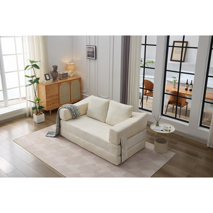 Canapé-lit convertible en chenille blanc moderne et minimaliste 70,87 pouces avec dossier amovible pour salon