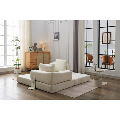 Canapé-lit convertible en chenille blanc moderne et minimaliste 70,87 pouces avec dossier amovible pour salon