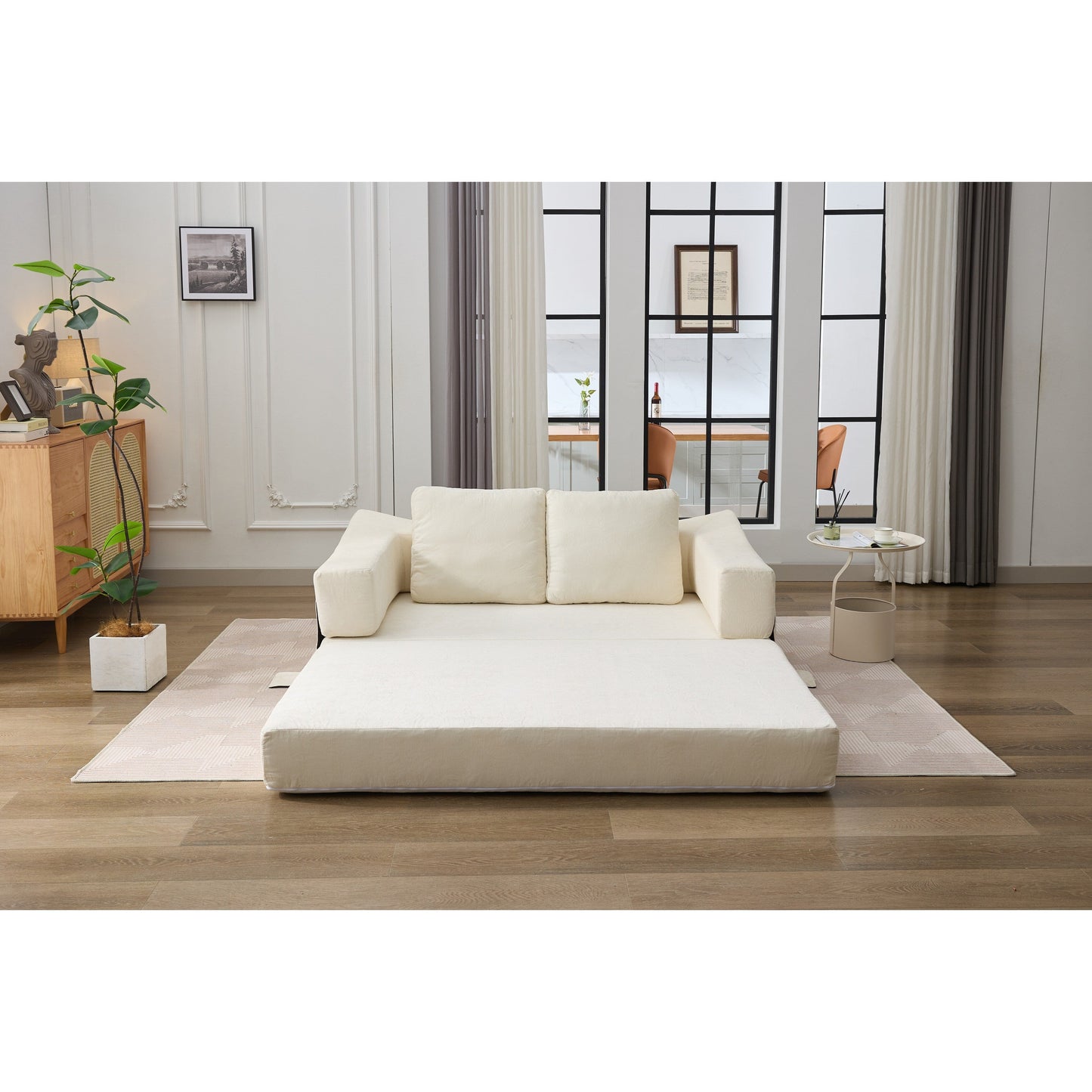 Canapé-lit convertible en chenille blanc moderne et minimaliste 70,87 pouces avec dossier amovible pour salon