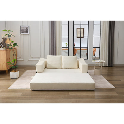 Canapé-lit convertible en chenille blanc moderne et minimaliste 70,87 pouces avec dossier amovible pour salon