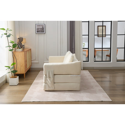 Canapé-lit convertible en chenille blanc moderne et minimaliste 70,87 pouces avec dossier amovible pour salon