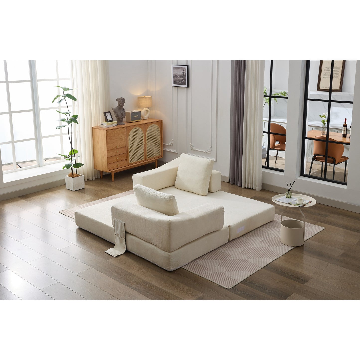 Canapé-lit convertible en chenille blanc moderne et minimaliste 70,87 pouces avec dossier amovible pour salon