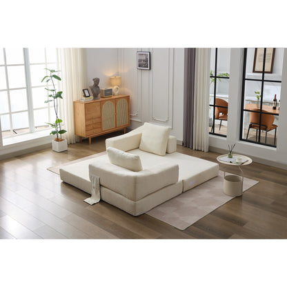 Canapé-lit convertible en chenille blanc moderne et minimaliste 70,87 pouces avec dossier amovible pour salon