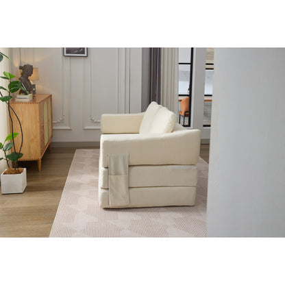 Canapé-lit convertible en chenille blanc moderne et minimaliste 70,87 pouces avec dossier amovible pour salon