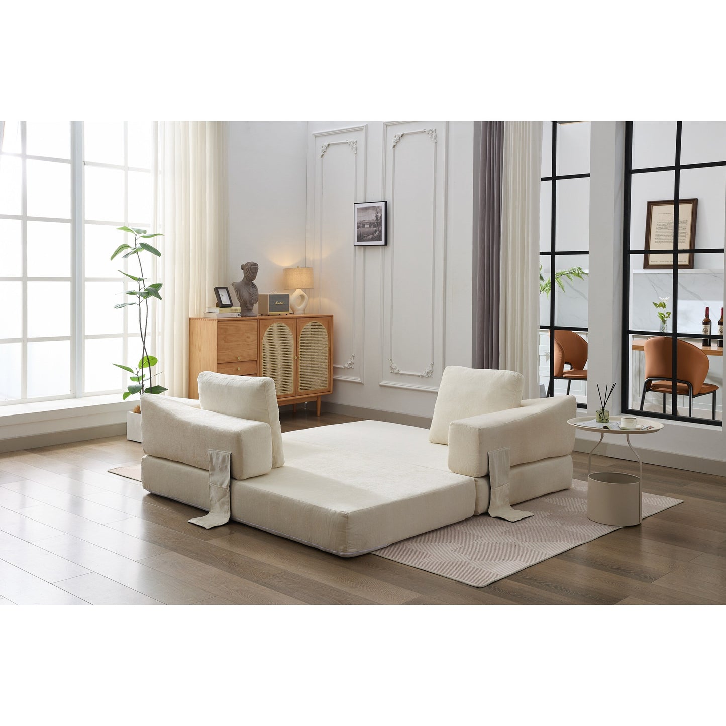 Canapé-lit convertible en chenille blanc moderne et minimaliste 70,87 pouces avec dossier amovible pour salon