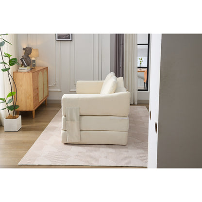 Canapé-lit convertible en chenille blanc moderne et minimaliste 70,87 pouces avec dossier amovible pour salon