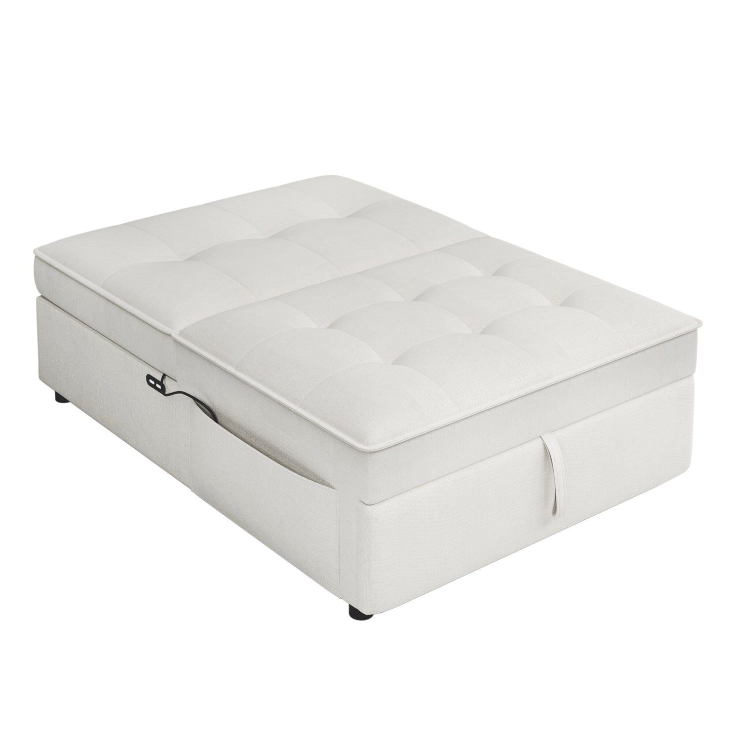 Canapé-lit ottoman 4 en 1 en lin blanc multifonction 72,5" avec poche de rangement et port USB pour le salon