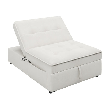 Canapé-lit ottoman 4 en 1 en lin blanc multifonction 72,5" avec poche de rangement et port USB pour le salon
