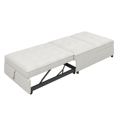Canapé-lit ottoman 4 en 1 en lin blanc multifonction 72,5" avec poche de rangement et port USB pour le salon