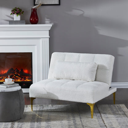 Canapé-lit simple modulaire en chenille blanche Teddy avec cadre en bois massif pour salon