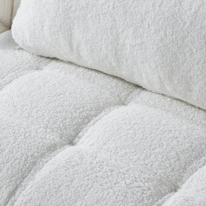 Canapé-lit simple modulaire en chenille blanche Teddy avec cadre en bois