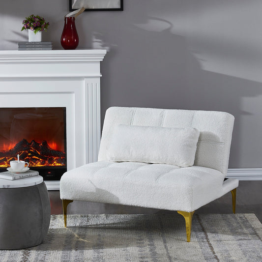 Canapé-lit simple modulaire en chenille blanche Teddy avec cadre en bois