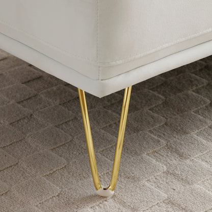 Banc causeuse rembourré blanc avec pieds dorés