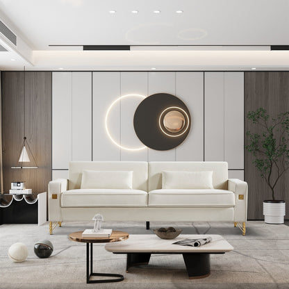 Canapé causeuse rembourré en velours blanc avec pieds dorés