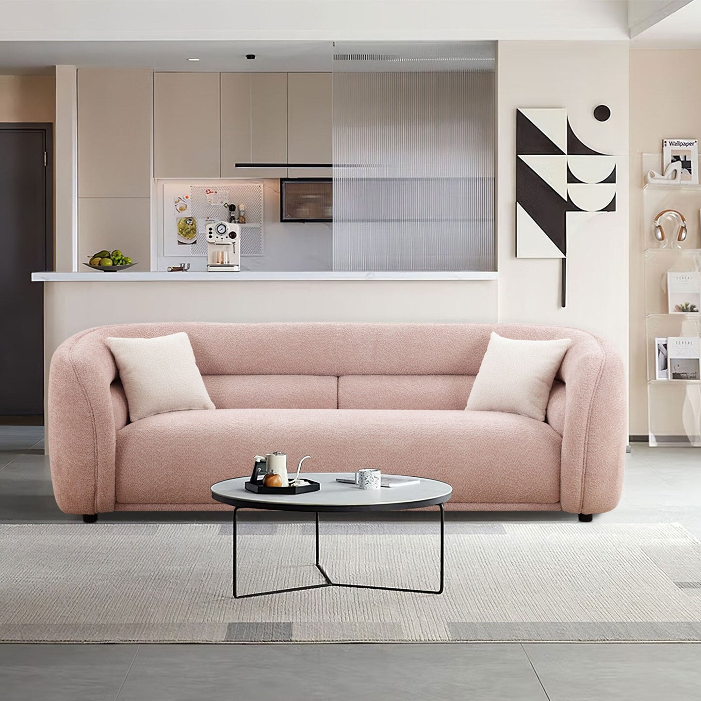 Canapé incurvé rembourré moderne et contemporain de 91 pouces avec 2 coussins pour le salon