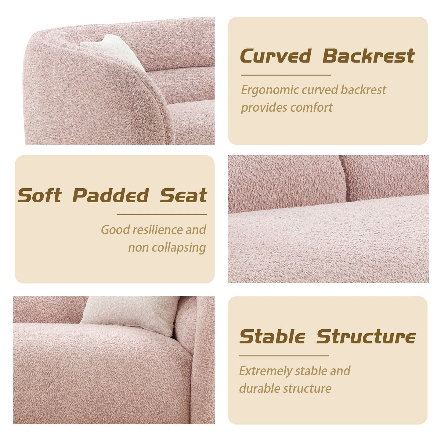 Canapé incurvé rembourré moderne et contemporain de 91 pouces avec 2 coussins pour le salon