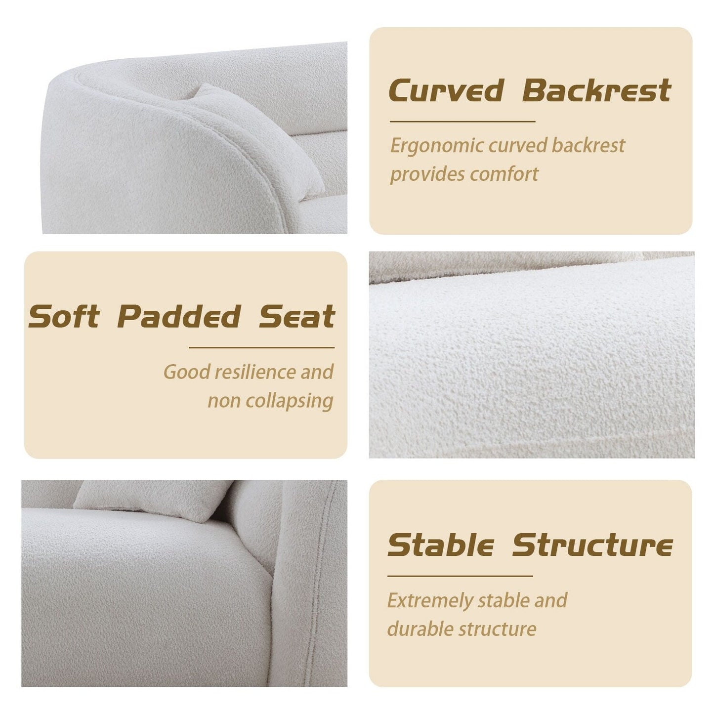 Canapé incurvé rembourré moderne et contemporain de 91 pouces avec 2 coussins pour le salon