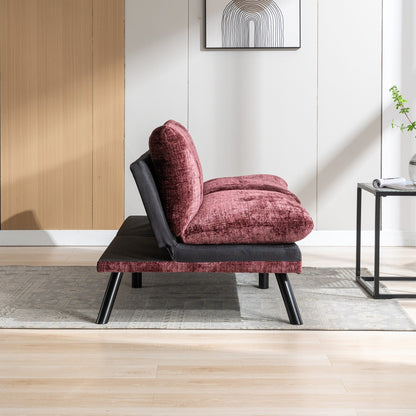 Canapé-lit convertible en chenille rouge vin 75,6 avec pieds en métal pour le salon