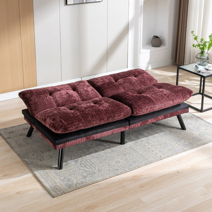 Canapé-lit futon convertible en chenille rouge vin