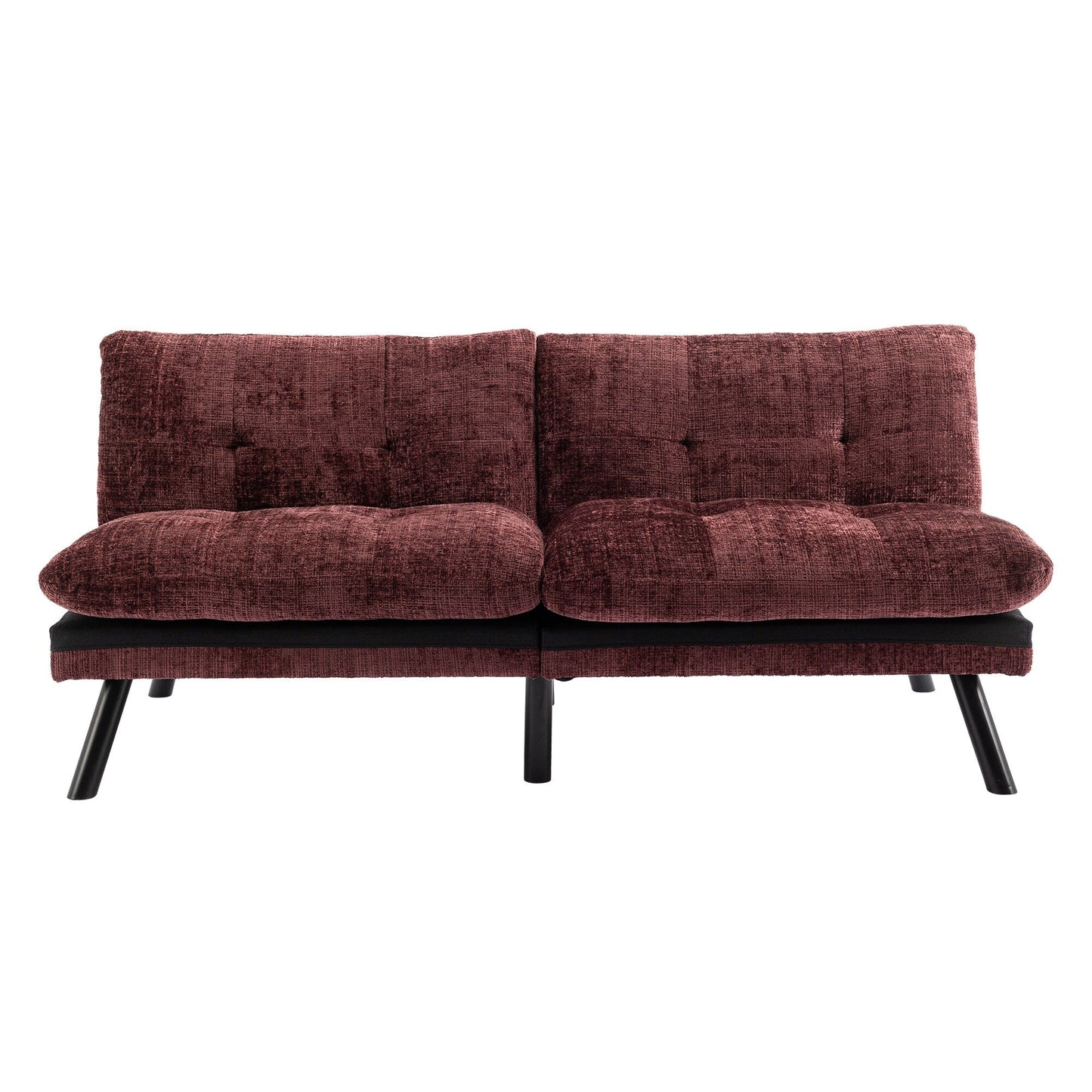 Canapé-lit futon convertible en chenille rouge vin