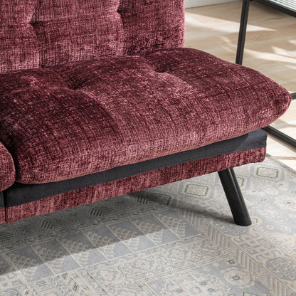 Canapé-lit futon convertible en chenille rouge vin